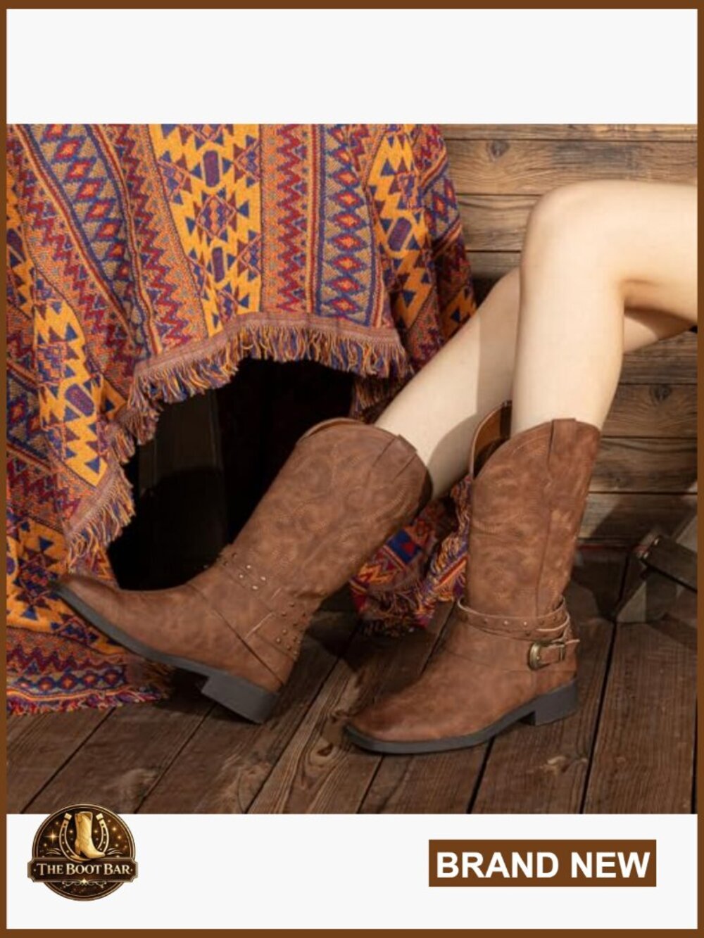 Faux Leather Square Toe Cowboy Boots with Detachable Buckles Pull On - Picture 3 of 7